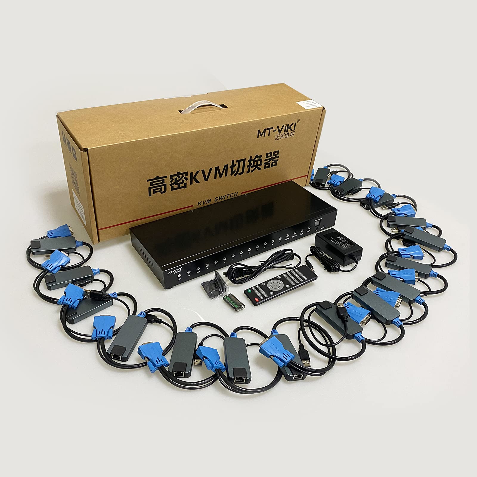 MT-VIKI CAT6 Rack Mount KVM 16 Port VGA KVM Console Over CAT6 Cable Included 16 USB VGA To Cat6 Dongles Black Friday Online