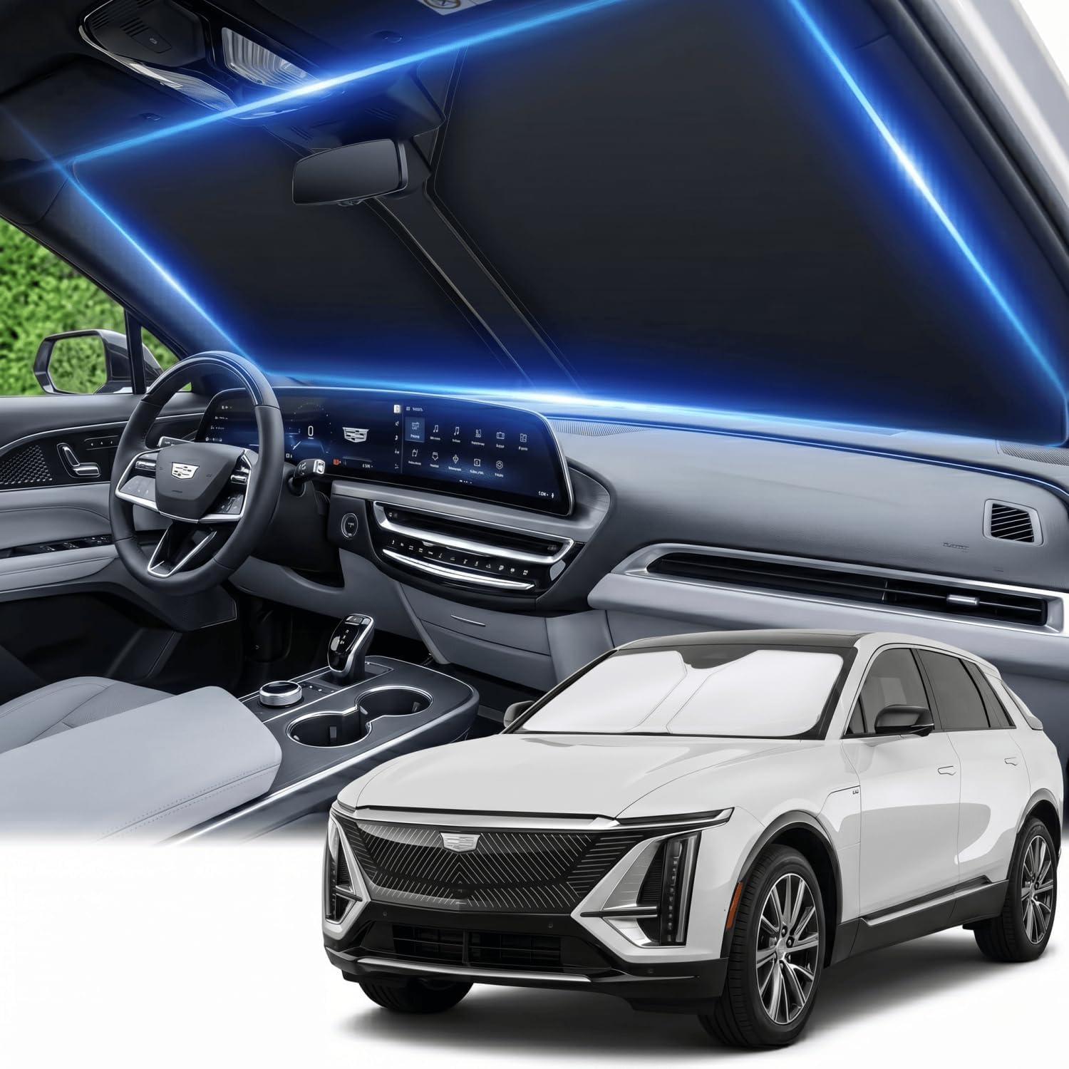 Windshield Sun Shade for Cadillac Lyriq 2023-2025 2026 front window shade custom fit Lyriq accessories sun visor foldable shade blocks UV rays summer must have car accessories