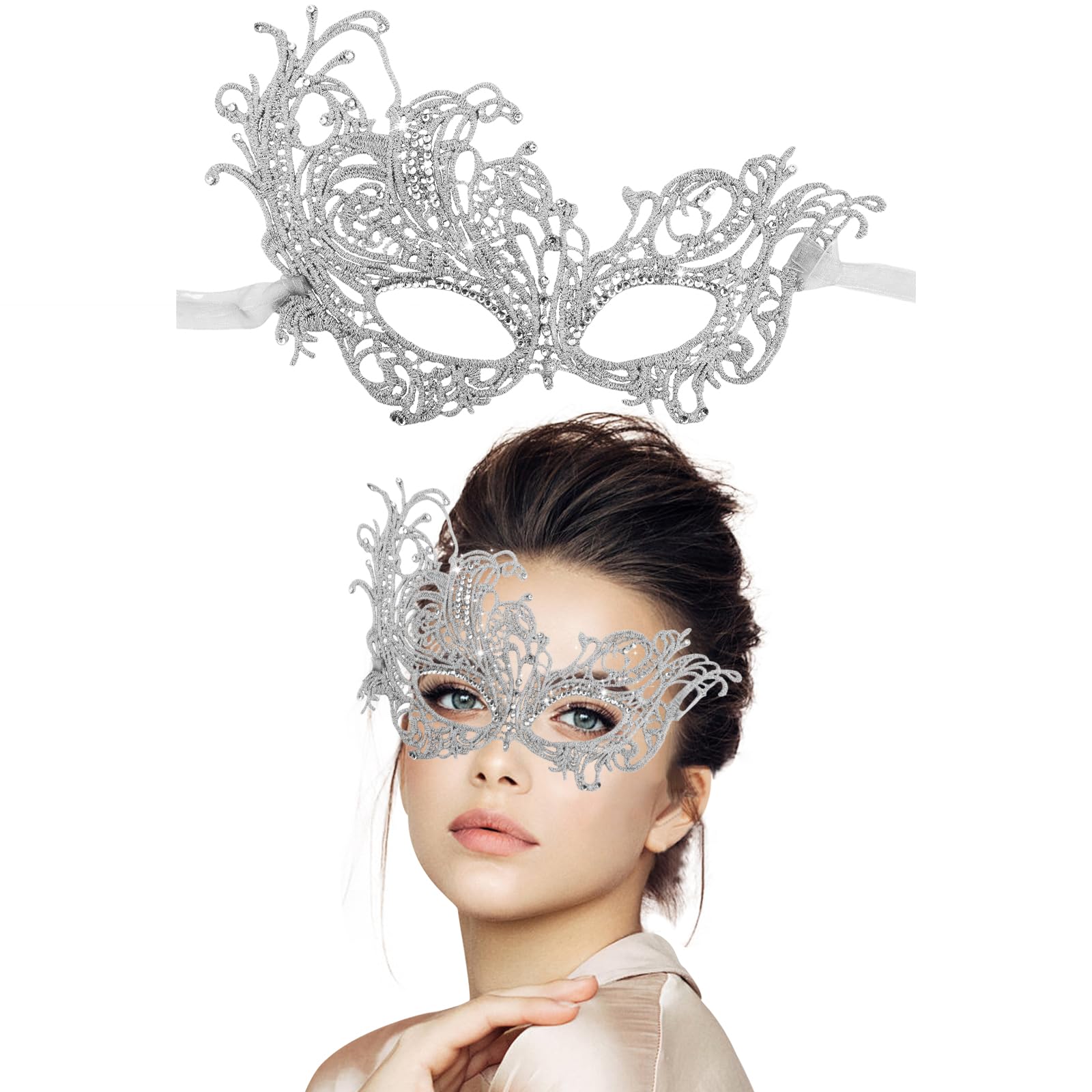Masquerade Mask for Women Lace Masks Venetian Masquerade Party Costume Party Halloween Carnival Fit for Adults, Soft & Black