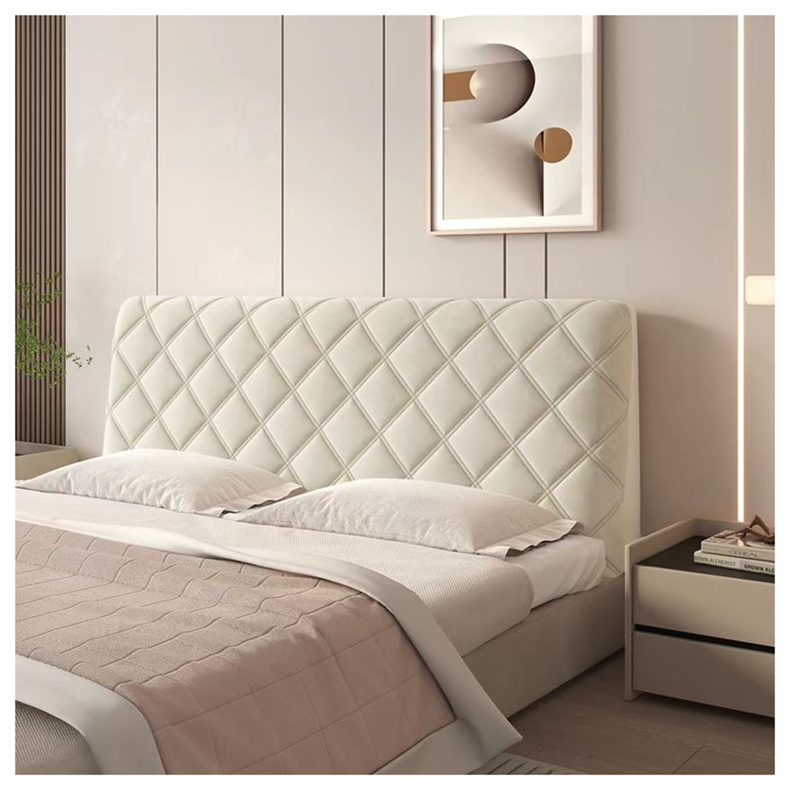 GOFOHIMI Funda de cabecera Acolchada Gruesa, Funda de cabecera de Cama elástica Suave, Protectores universales de Felpa Corta a Prueba de Polvo para decoración de Dormitorio, Blanco, 150cm