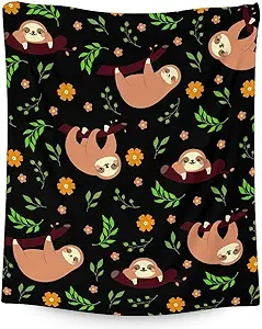 Mercuryelf Sloth Throw Blanket - Soft, Fuzzy & Warm - 40x50 Inches Flannel Blankets for Travel, Office - Black Cute Throws Gift for Girls, Boys