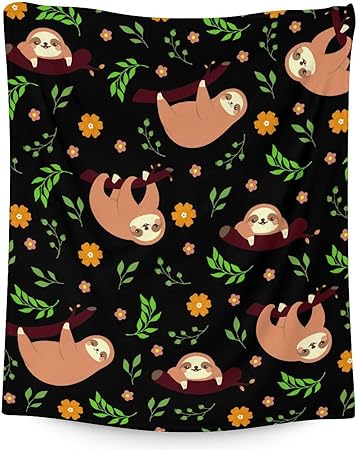 Mercuryelf Sloth Throw Blanket - Soft, Fuzzy & Warm - 40x50 Inches Flannel Blankets for Travel, Office - Black Cute Throws Gift for Girls, Boys