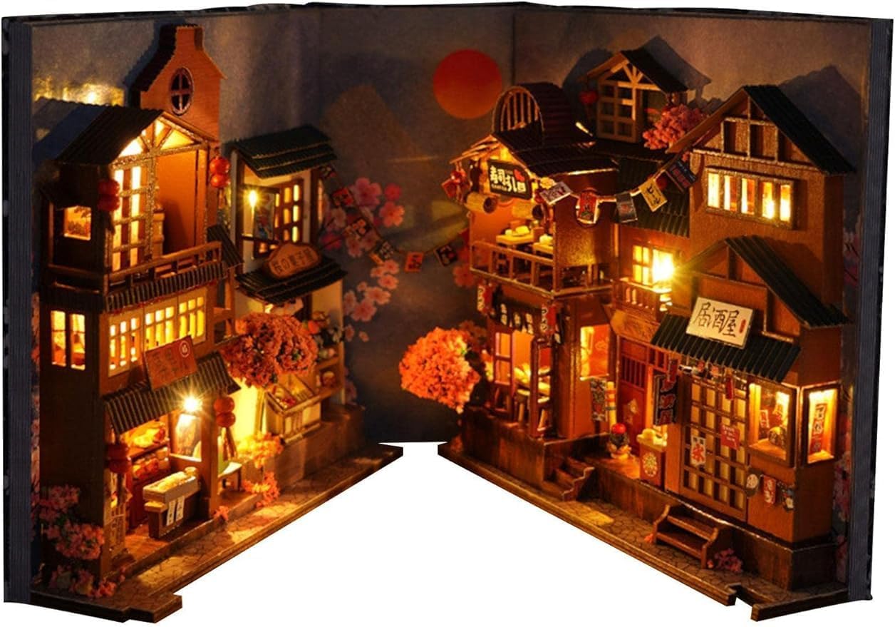 3DジグソーパズルドールハウスDIY木製ブックエンドLEDライト本棚モデルキットDIYドールハウスミニチュアキットミニチュアハウス初