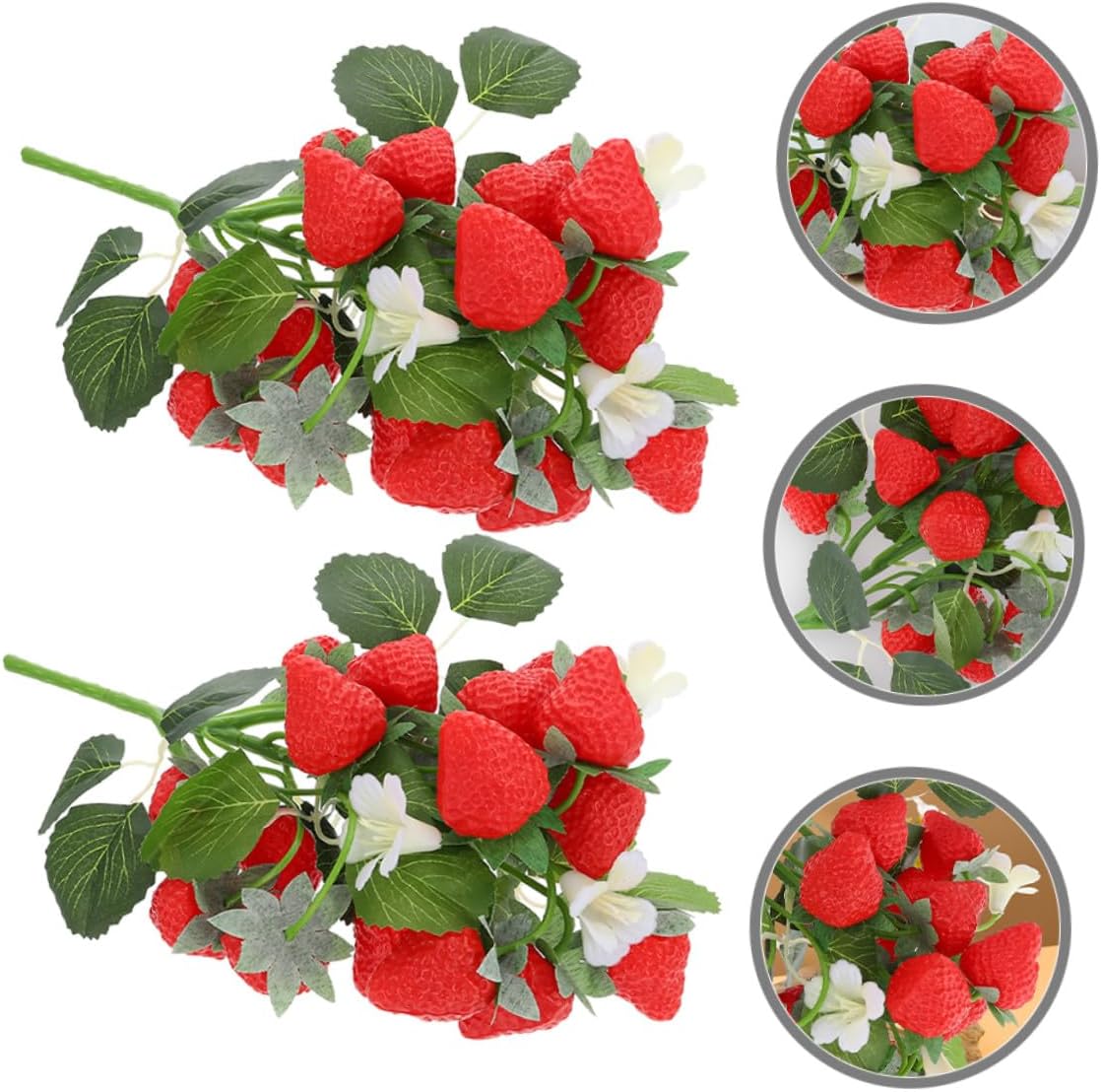 BESPORTBLE 2Pcs Artificial Strawberry Branches for Decoration, Fake Strawberry Stems Simulated Plant Picks for Floral Arrangements Home Wedding Birthday Party Table Decor DIY Craft, 10.92 inch