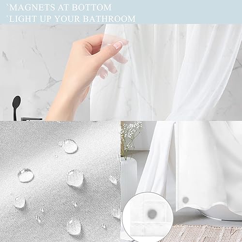 Miniatura 7 de Tititex Juego de cortinas de ducha sin ganchos a presión, diseño de hojas de eucalipto azul claro, doble capa, tela impermeable y transparente para