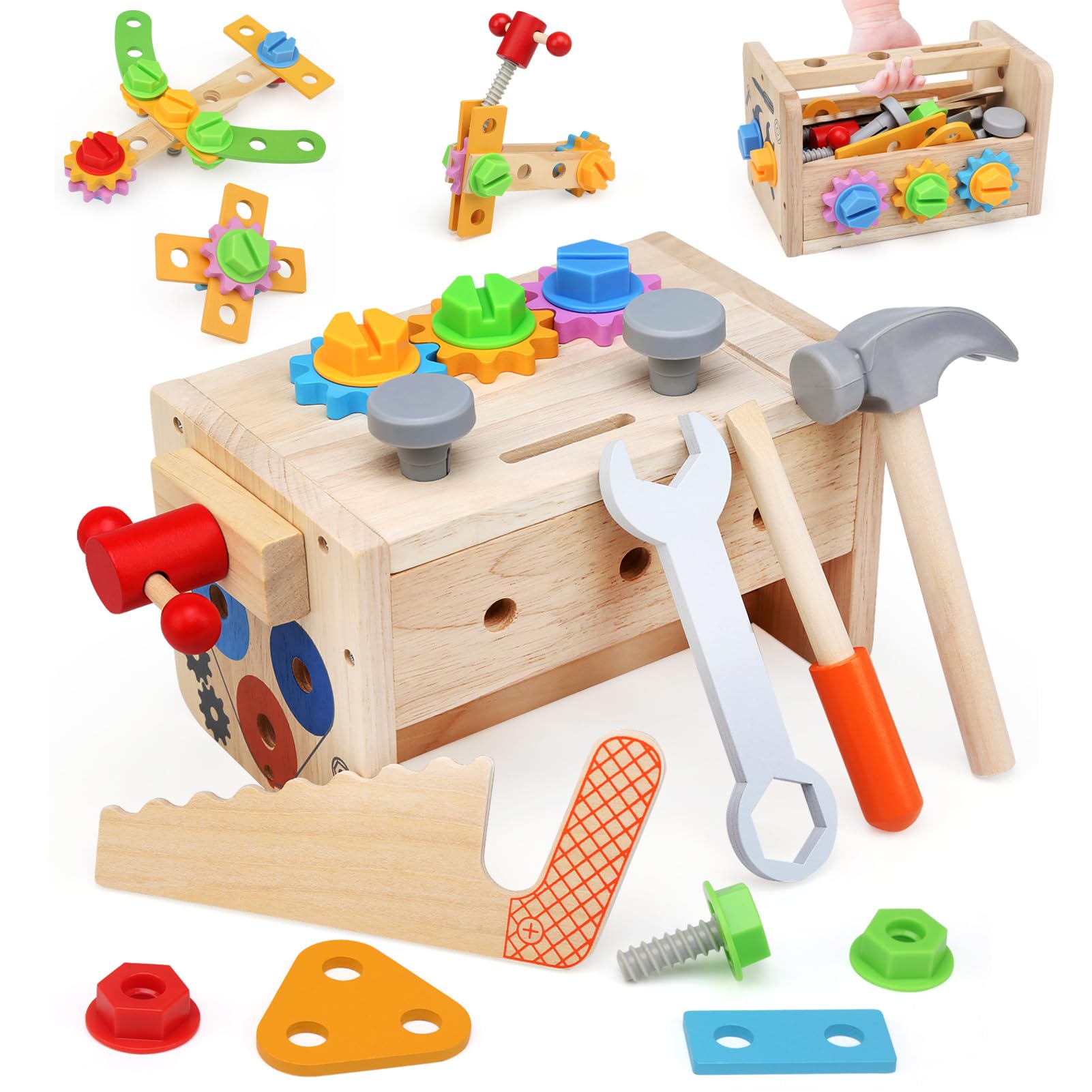 JoyLife Caja Herramientas Juguetes Caja Manualidades Herramientas Bricolaje Juguetes Niños 3 4 Años,Montessori Juegos Educativos Aprendizaje Construcción Juguete,Regalo Niño Niñas 3-5 Años（38 Piezas）