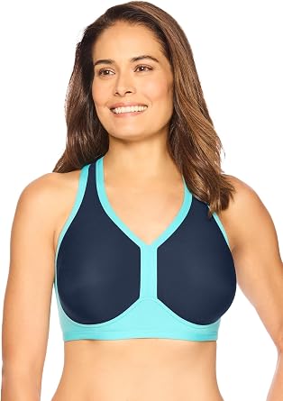 Comfort Choice Womens Plus Size V-Neck Colorblock Sports Bra