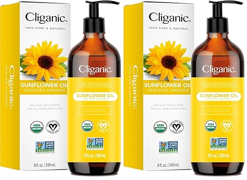 Miniatura 6 de Cliganic Aceite de girasol orgánico, 100% puro (8 onzas), para piel, cabello y cara, natural prensado en frío sin refinar