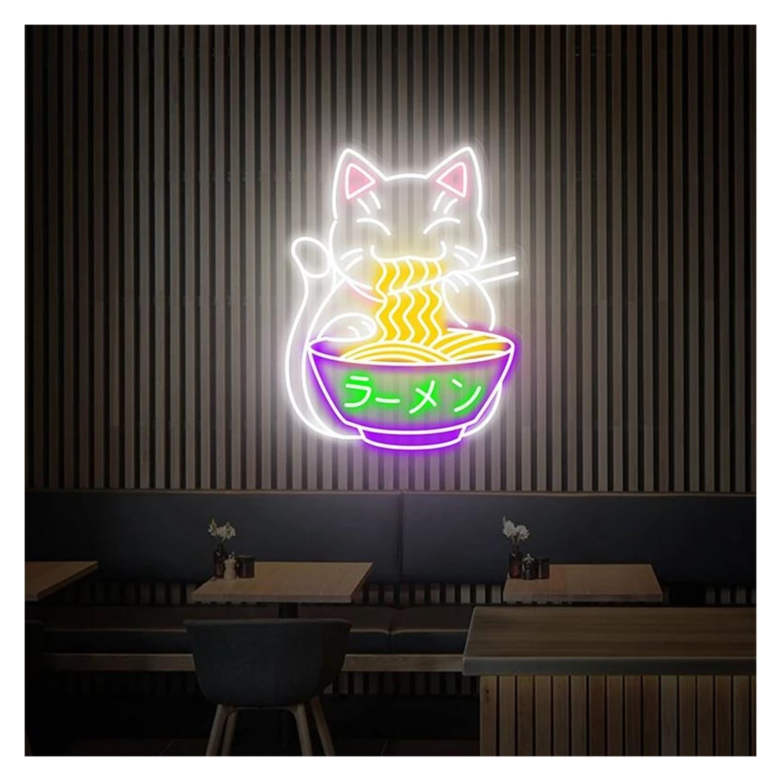 Lemst F Signs Lamp Ortune Cat Ramen Neon Sign Japanese Ramen Neon Signs Suitable Or Shop Wall Decor Neon Lights 50Cmx38cm(F)