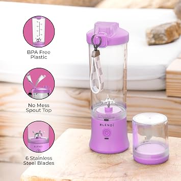 BLENDi X - Large 24 oz BPA-Free USB Rechargeable Personal Travel Blender w/Stainless Steel - Ideal for Protein Shakes, Smoothies, and Mixed Drinks (Purple, 24oz)