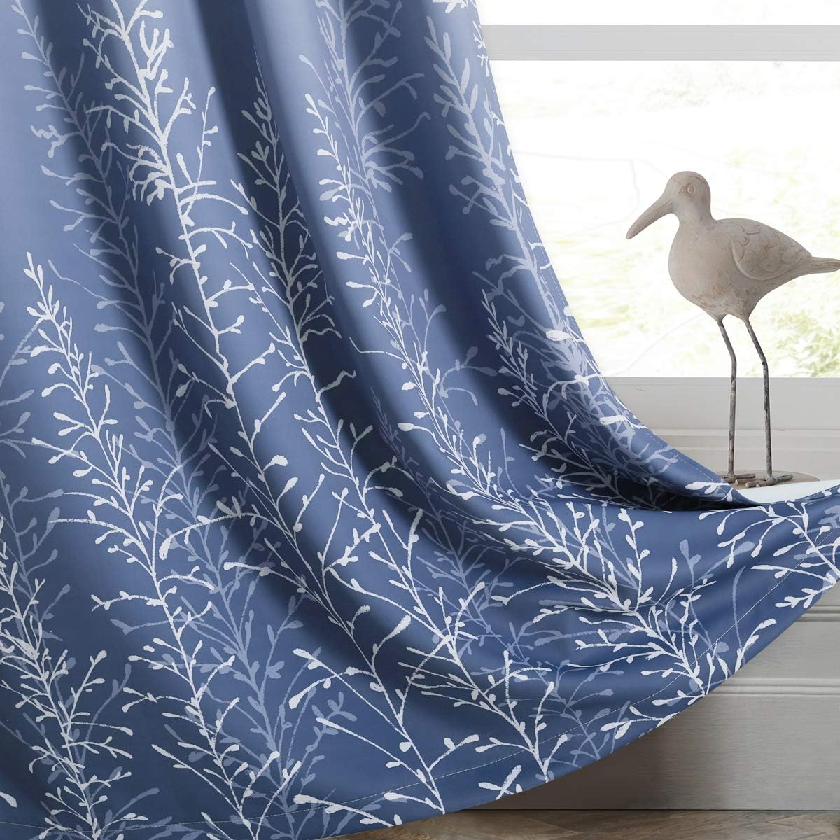 RYB HOME Blackout Curtains for Bedroom - Omber Curtains for Living Room Sunlight Block Noise Reduce Energy Efficiency Room Darkening Curtains Summer Window Decor, White and Navy, 52 x 84 inch, 2 Pcs