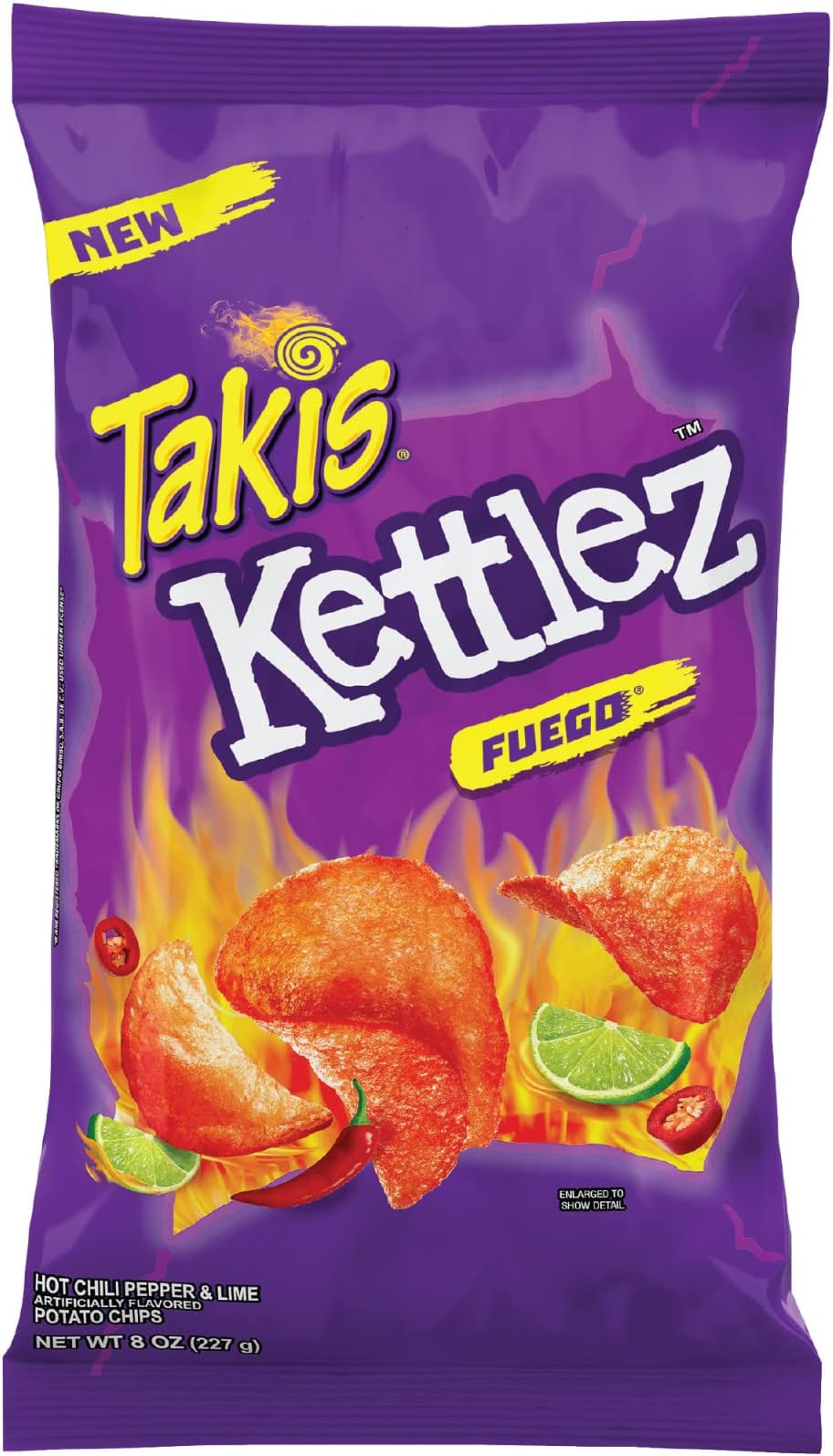 Takis Kettlez Fuego Potato Chips, Hot Chili Pepper and Lime Artificially Flavored Chips, 8 Ounce Bag