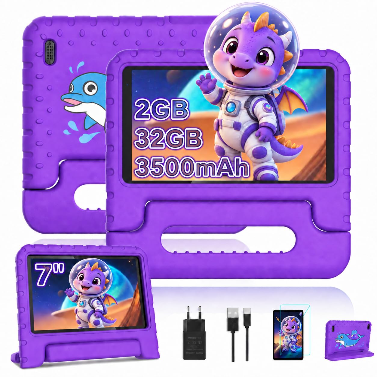 Android Tablette Tactile 7 Pouces, 2Go RAM+ 32Go ROM,Protection EVA-Violet
