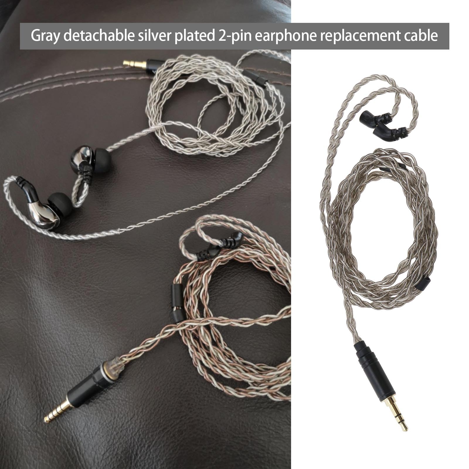 The Lord of the Tools 4 Core 2Pin Earphone Replacement Cable Silver Plated Detachable Earphone Cable 3.5mm Plug Connector Cable Compatible with BLON BL-03 Earphones