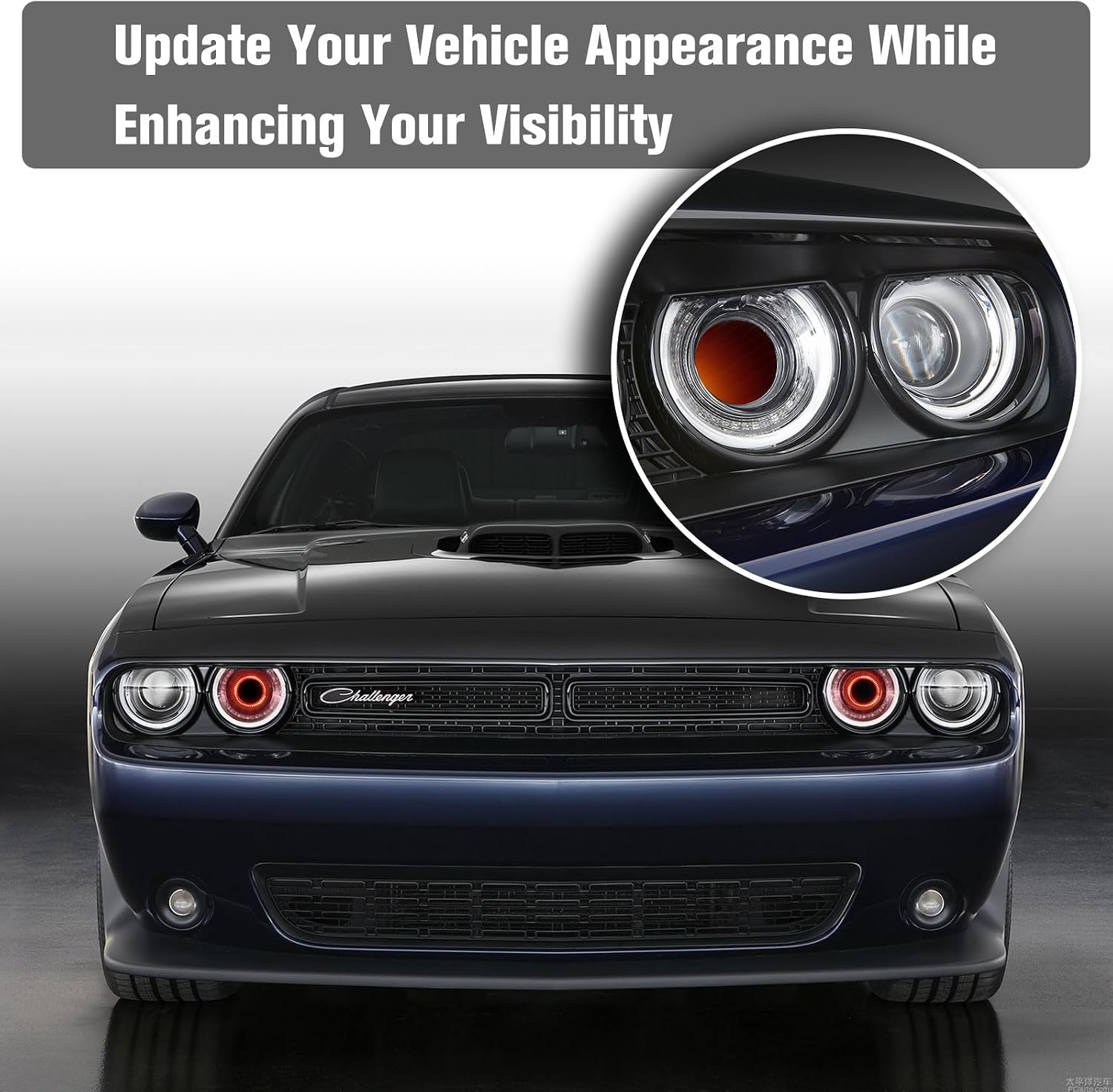 Dodge Challenger Headlights Bulbs, LED Headlamps Air Inserts Assembly Compatible with 2015-2020 Dodge Challenger, Plug and Play, Super Bright Red and White Lights(Red, 2PCS)