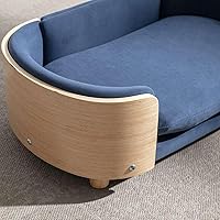 Vista 9 de Cama de terciopelo para perro, sofá para mascotas con patas de madera maciza y respaldo de madera doblada, cojín resistente a las manchas en varios