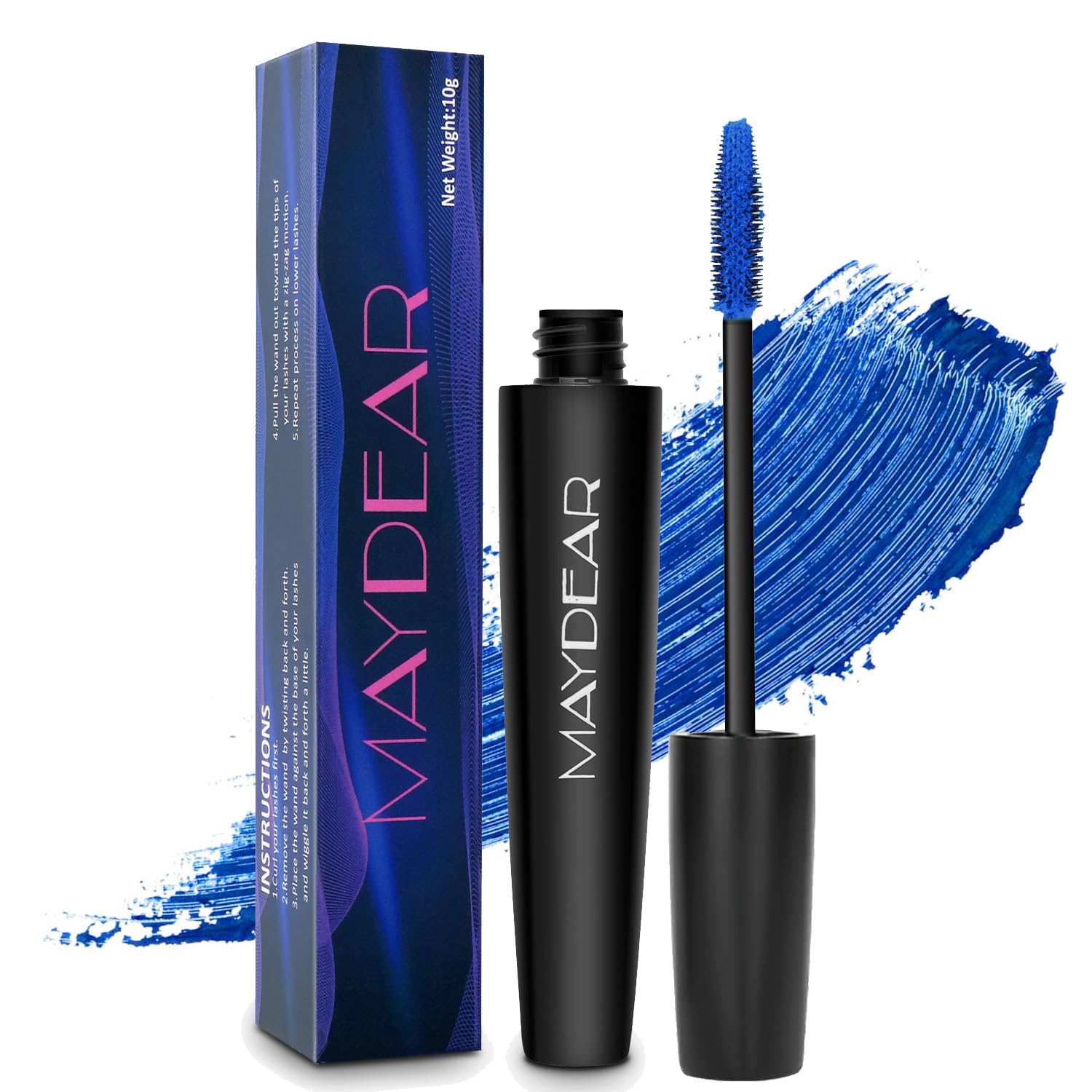 Maydear Waterproof Color Mascara, Longlasting, Smudge-Proof, Voluminous and Charming Mascara, Multiple colors available–Blue, 0.35 Ounce