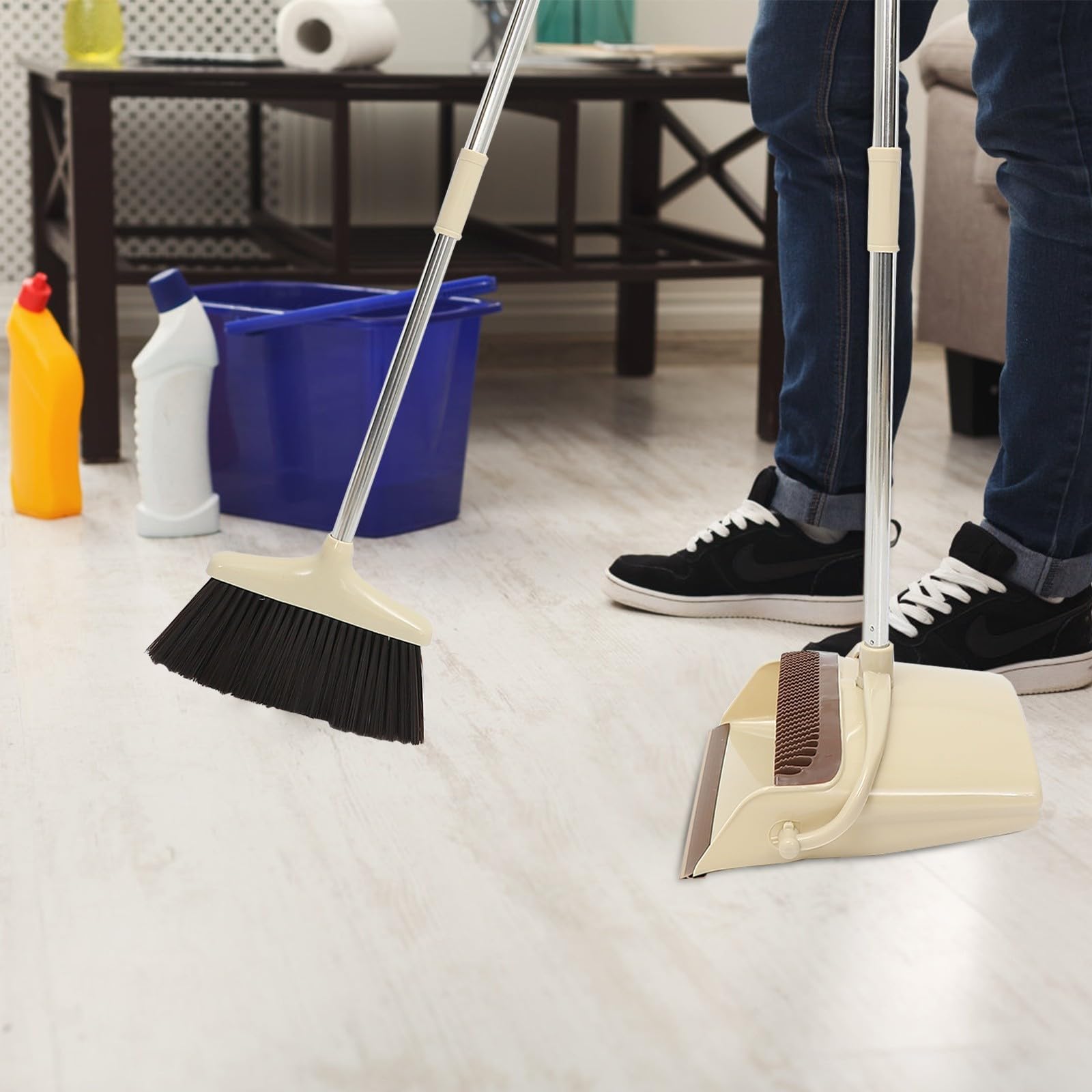 TOPBATHY Escoba y Recogedor de Limpieza para Hogar, Acero Inoxidable