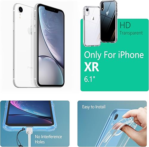 Miniatura 2 de ONES Funda transparente para iPhone XR, PC + TPU híbrido, protección contra caídas de grado militar, antiamarilleo, funda dura de silicona a prueba