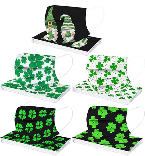 Paquete de 50 mascarillas desechables de San Patricio para mujer diseño desechable de 3 capas color verde