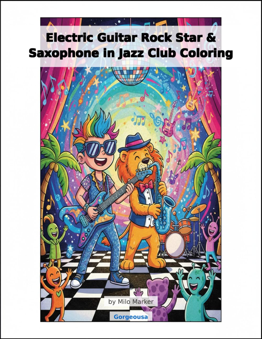 Electric Guitar Rock Star & Saxophone in Jazz Club Coloring