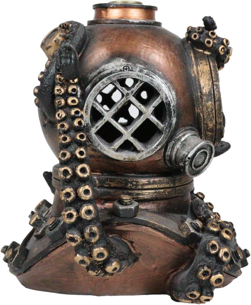 Ebros Gift Nautical Ocean Marine Octopus Kraken Smothering A Steampunk Diver Skull in Helmet Incense Cone Burner Holder Resin Statue Sea Cthulhu Giant Octopuses Themed Decorative Figurine