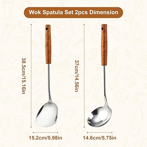 Miniatura 3 de FJNATINH Juego de Herramientas de Espátula y Cucharón para Wok - Herramientas de Acero Inoxidable para Wok, Utensilio para Wok, Utensilios de Cocina