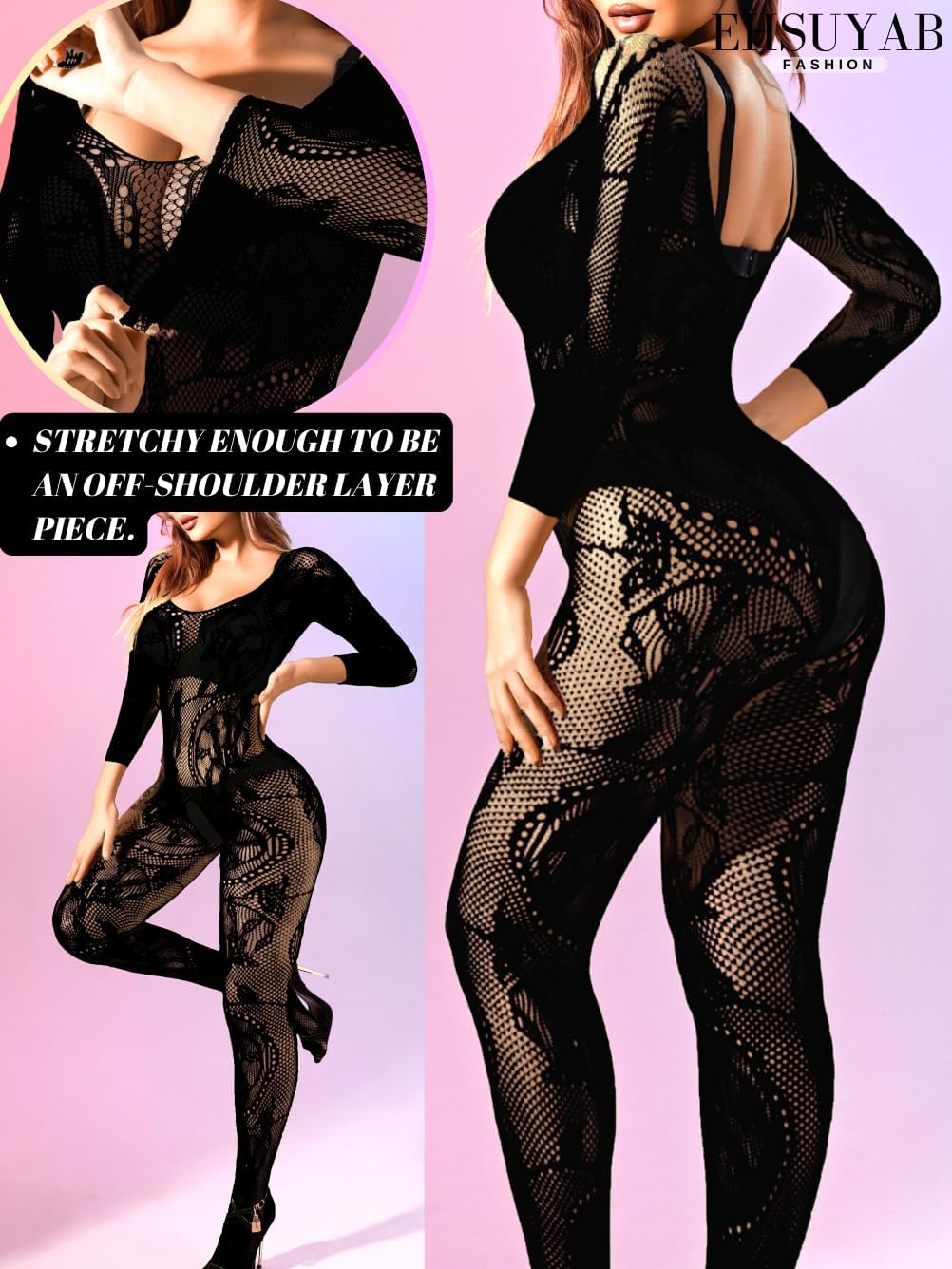 EHSUYAB Women Sexy Body Stockings, Fishnet Bodysuit Glow Party Rave, Exotic Dancer Wear Fishnets Lingerie Outfits Plus Size