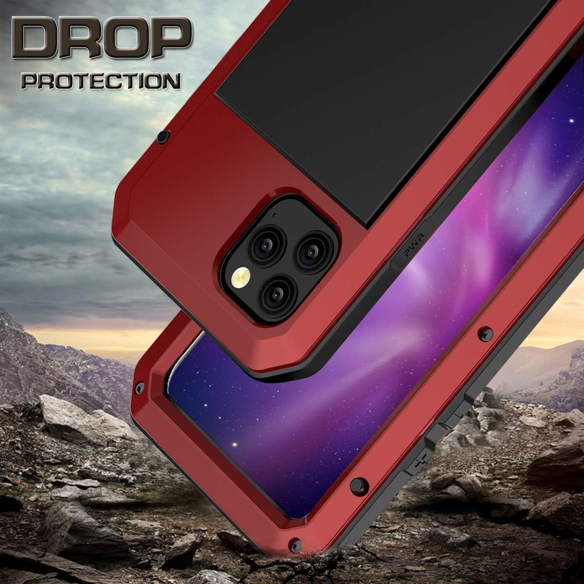 iPhone 11 Pro Max Case - Military Grade Drop Tested, Metal TPU Rugged Dustproof Shockproof Heavy Duty 360 Full Body Built-in Screen Protector Protective Case Cover for Apple iPhone 11 Pro Max (Red)