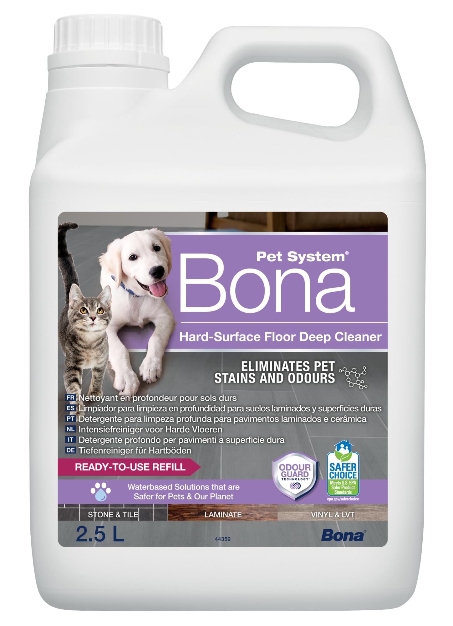Bona Pet System Intensivreiniger für Hartböden 2,5L Nachfüller - Haustier Fleckenreiniger und Geruchsentferner - Uringeruchs-Entferner - Fleckenentferner - Geeignet für Hunde und Katzen
