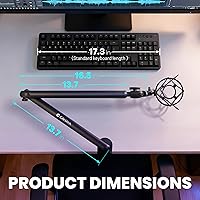 Vista 7 de CAHAYA Mic Stand Boom Arm - Low Profile Adjustable Microphone Arm Stand with 3.5" Extension Pole Desk Clamp Screw Adapter for Streaming Gaming