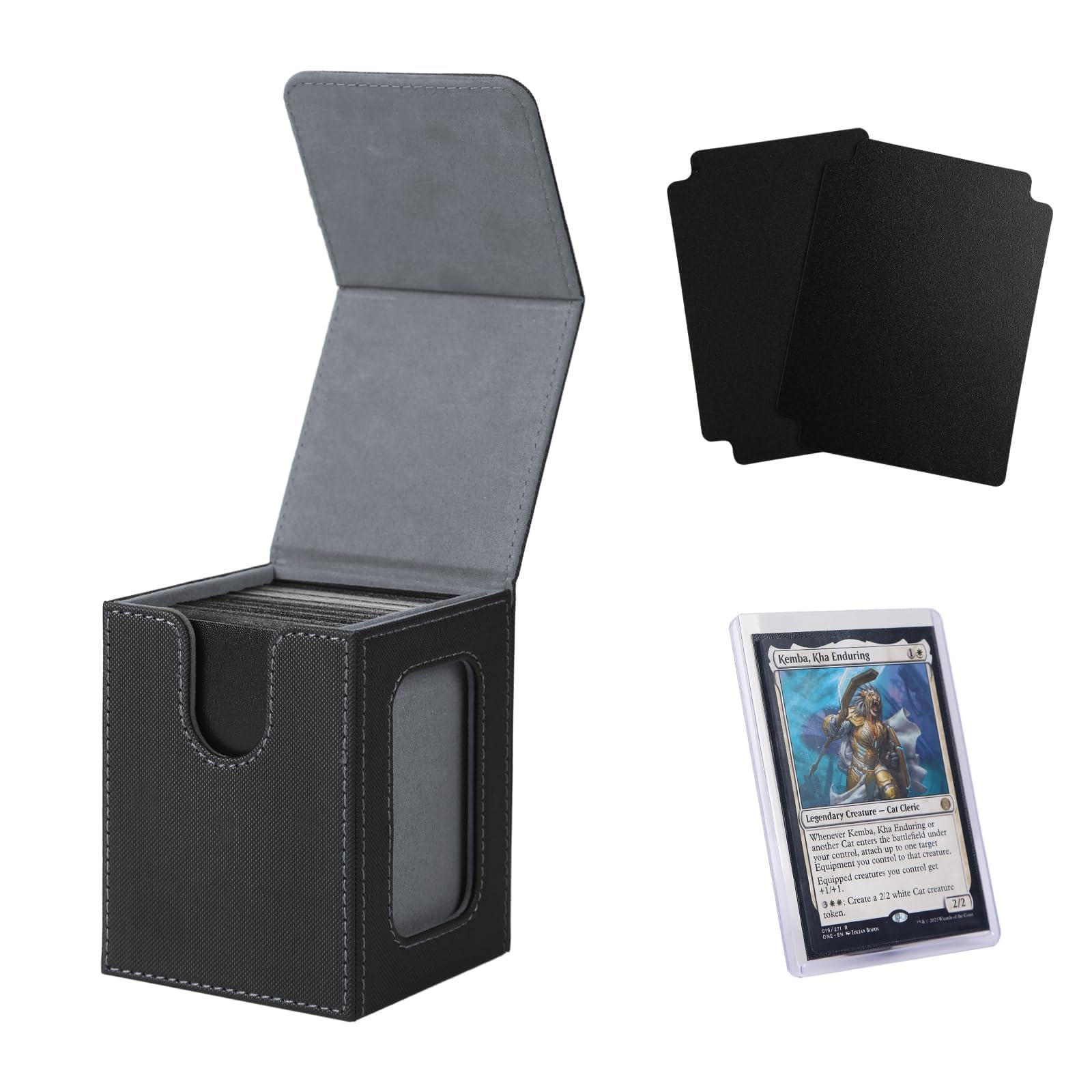Venssu MTG Deck Box With Slot For Commander Display, Patented Design, Fits 100+ Double /120+ Single Sleeved Cards, With 2 Dividers And 1 Toploader,Compatible with board game TCG CCG (Black?Grey)