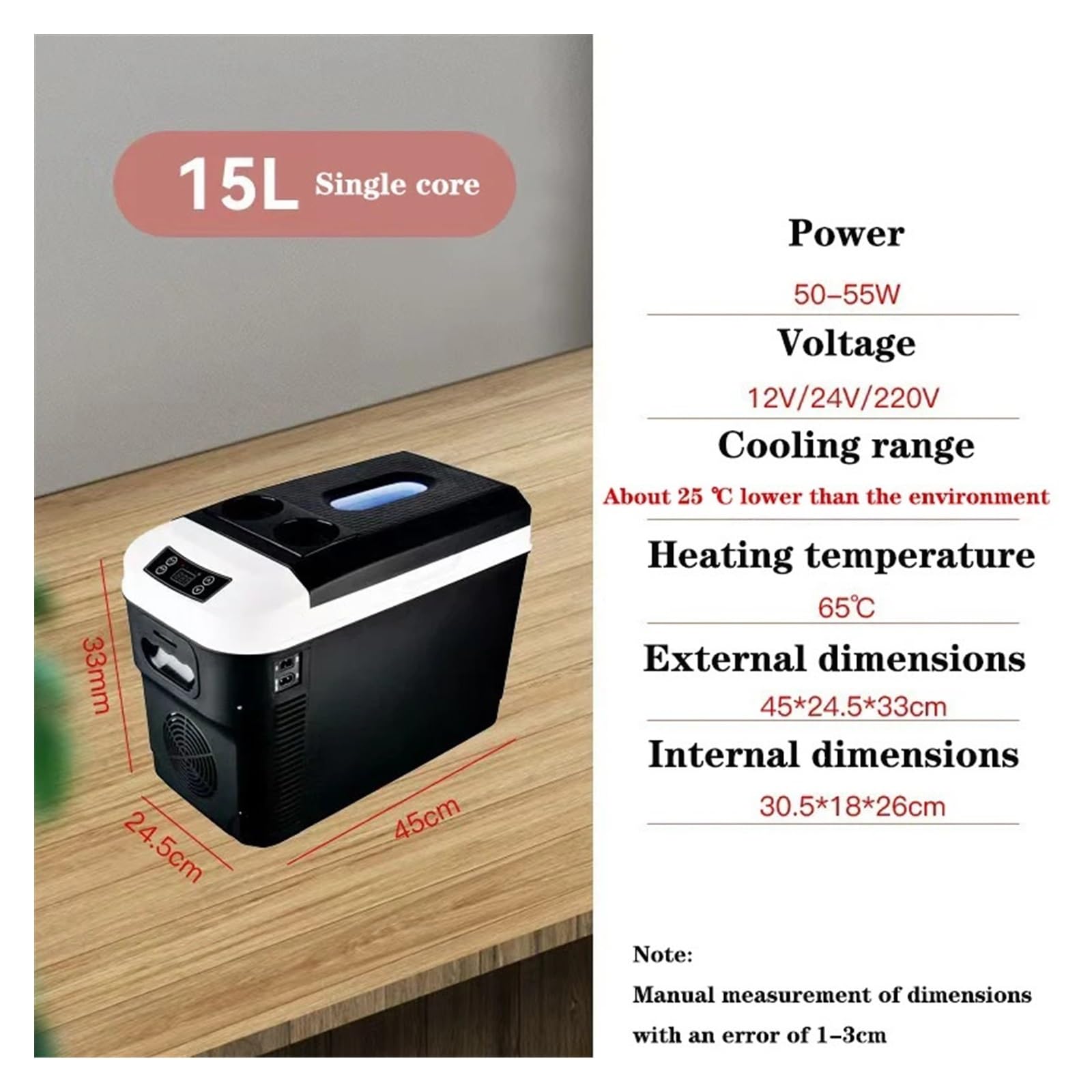 Mini refrigerador portátil for Exteriores, con Pantalla Digital de 15/20 l, for Coche y hogar, 12 V, 24 V y 220 V, Ideal for picnics, refrigeración y Calentamiento.(20L JPN Plug)