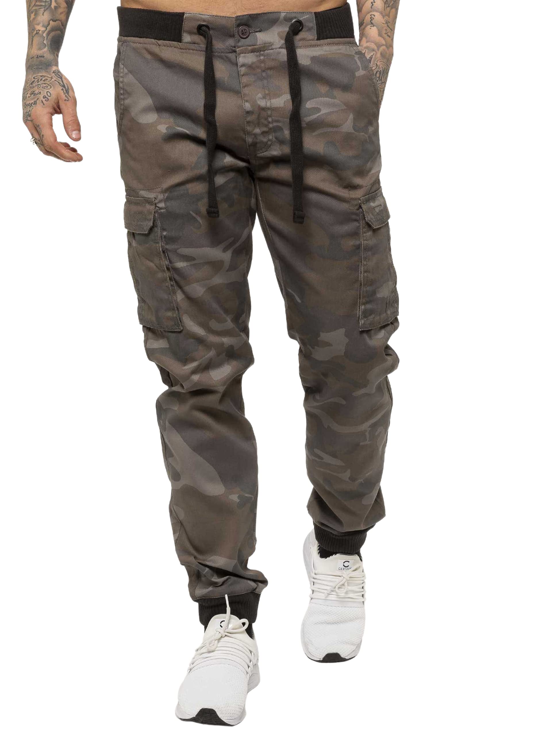 989Zé ENZO EZ409 Mens Camouflage Combat Joggers Military Trousers Cargo Camo Work Casual Cotton Pants (30, Grey)
