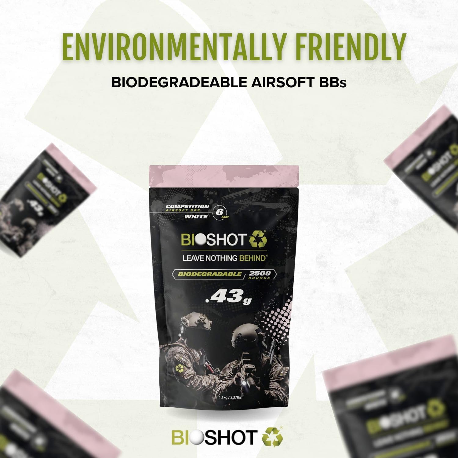 Biodegradable Airsoft BBS - .43g Super Slick Polish - Seamless Sniper Weight Competition Match Grade for All 6mm Airsoft Guns and Accessories (2500 Rounds, White)