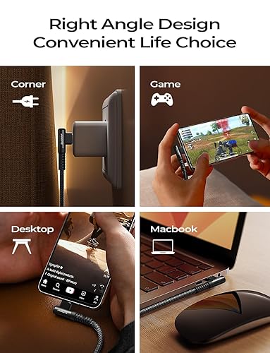 Vista 13 de AINOPE Cable USB C a USB C de 240 W (paquete de 2 unidades de 6.6 pies USB C) USB C a USB C, cable de carga rápida USB C en ángulo recto para iPhone