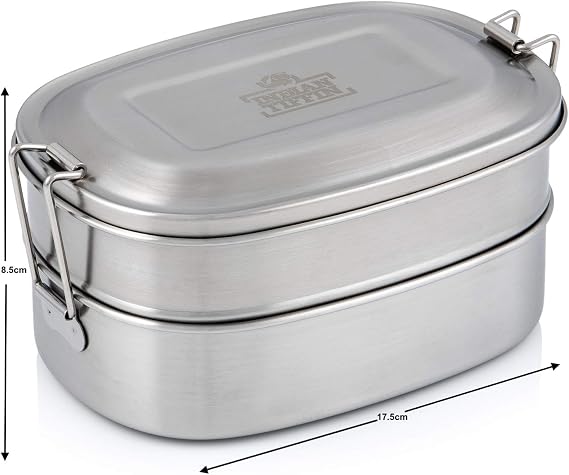 Stainless Steel Indian Tiffin Double-Layer Rectangular Lunchbox by Indian-Tiffin