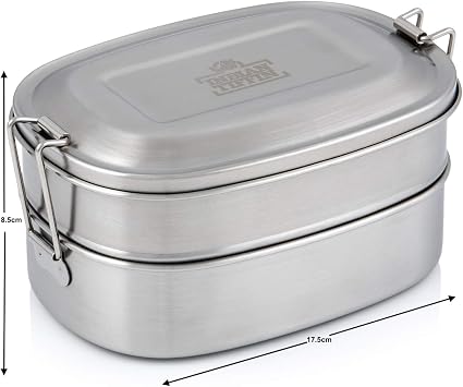 Stainless Steel Indian Tiffin Double-Layer Rectangular Lunchbox by Indian-Tiffin