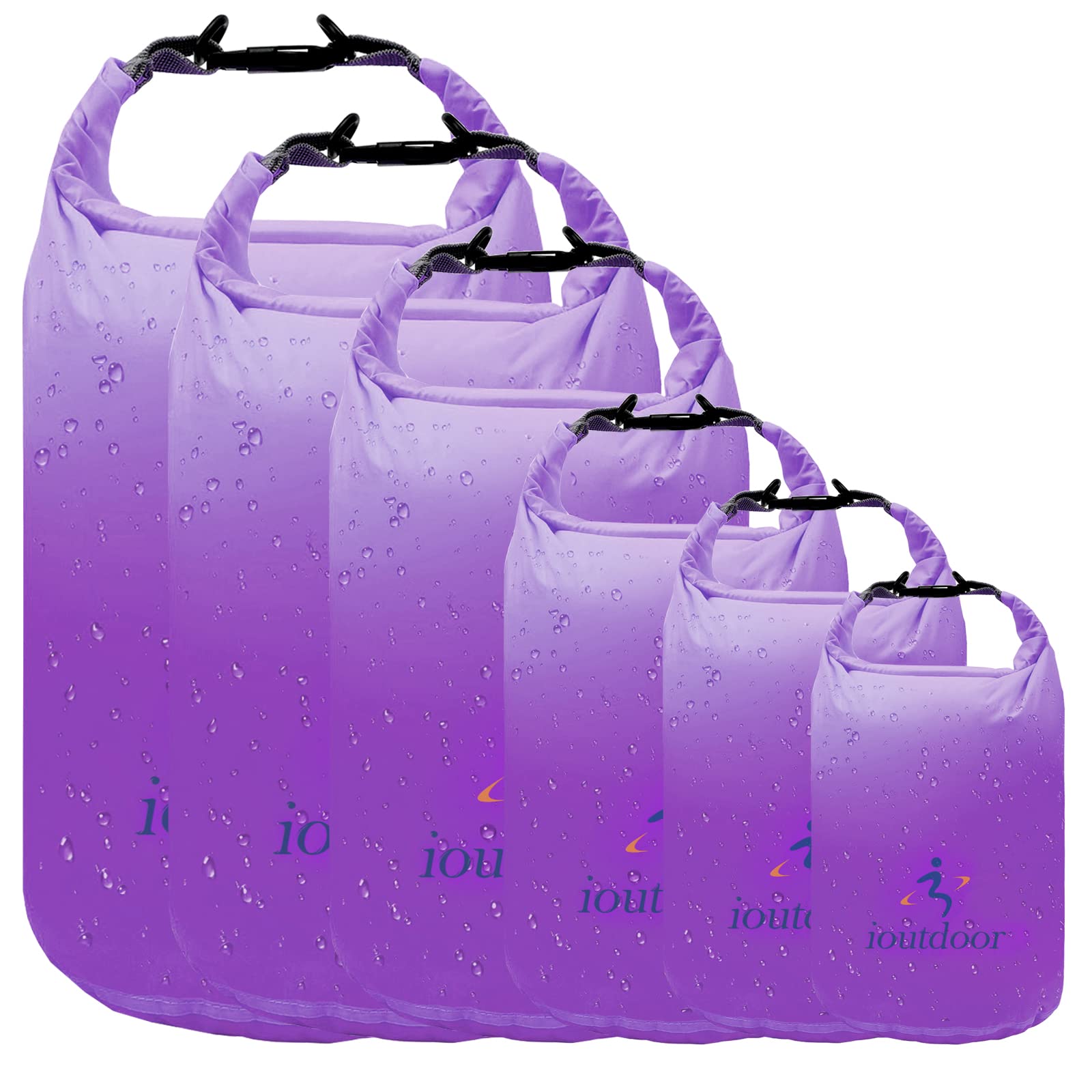 Trockentaschen-Set, wasserdicht, leicht, für Paddelboard, Kajakfahren, Angeln, Camping, Wandern, Zuhause, 6er-Pack, Violett, 2L + 5L + 10L + 20L+ 40L+ 70L, Trockentasche