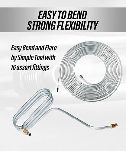 Miniatura 3 de ESEWALAS Kit de tubería de freno flexible, línea de freno de níquel de cobre de 25 pies de 316 pulgadas con 16 accesorios, bobina de tubo de línea
