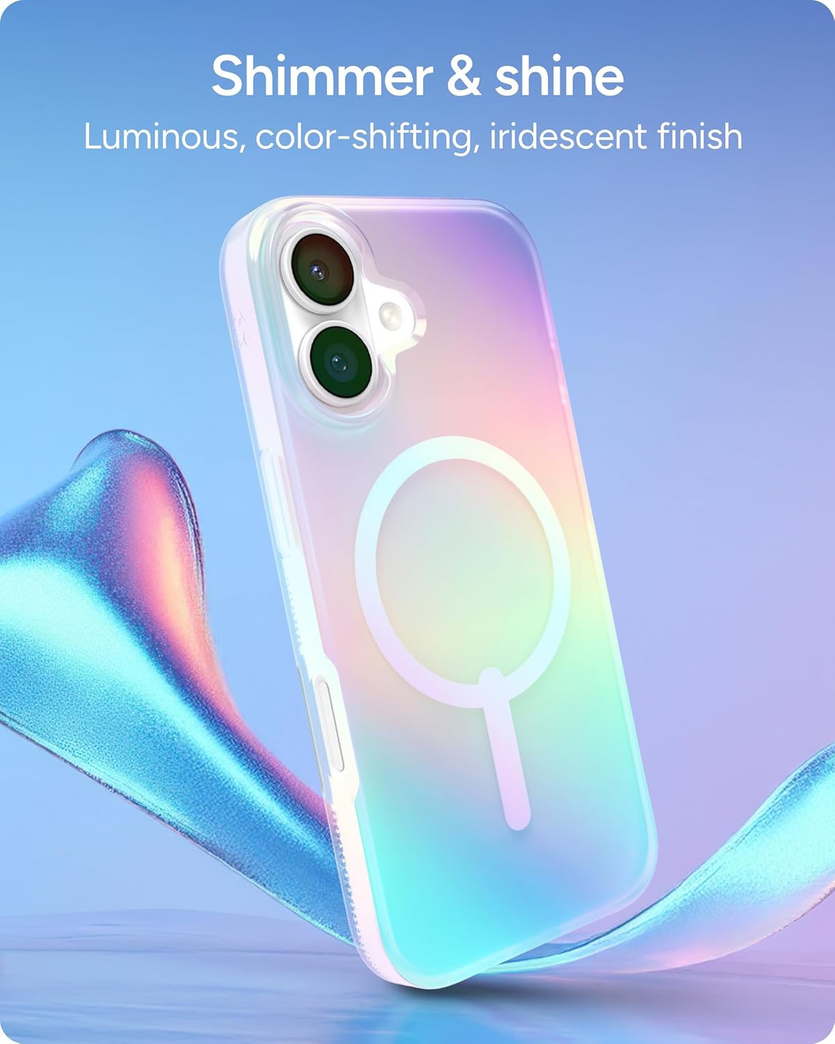 ZAGG Milan Snap Case for iPhone 17 - Iridescent, Graphene Strengthened Phone Case with Drop Protection (13ft/4m), Textured Edges & Sparkle Design, MagSafe Charging Compatible