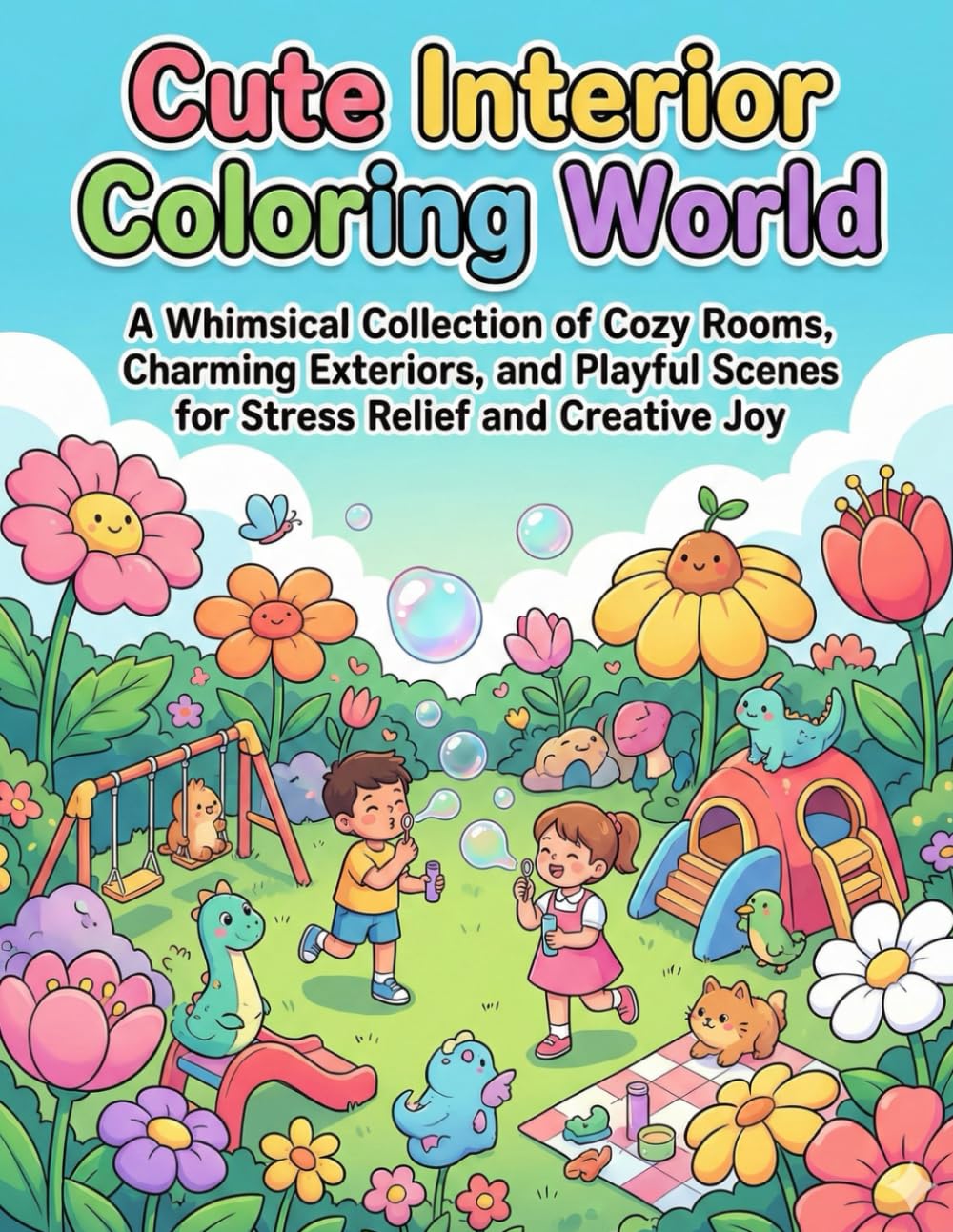 Cute Interior Coloring World: A Whimsical Collection of Cozy Rooms, Charming Exteriors, and Playful Scenes for Stress Relief and Creative Joy