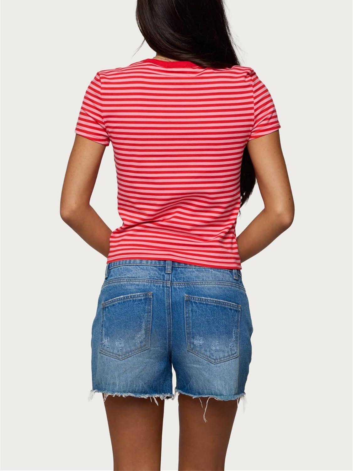 Women Y2k Striped Baby Tees Basic Cute Short Sleeve Crew Neck Slim Fit Crop Top T Shirt Vintage Going Out Streetwear - Image 3