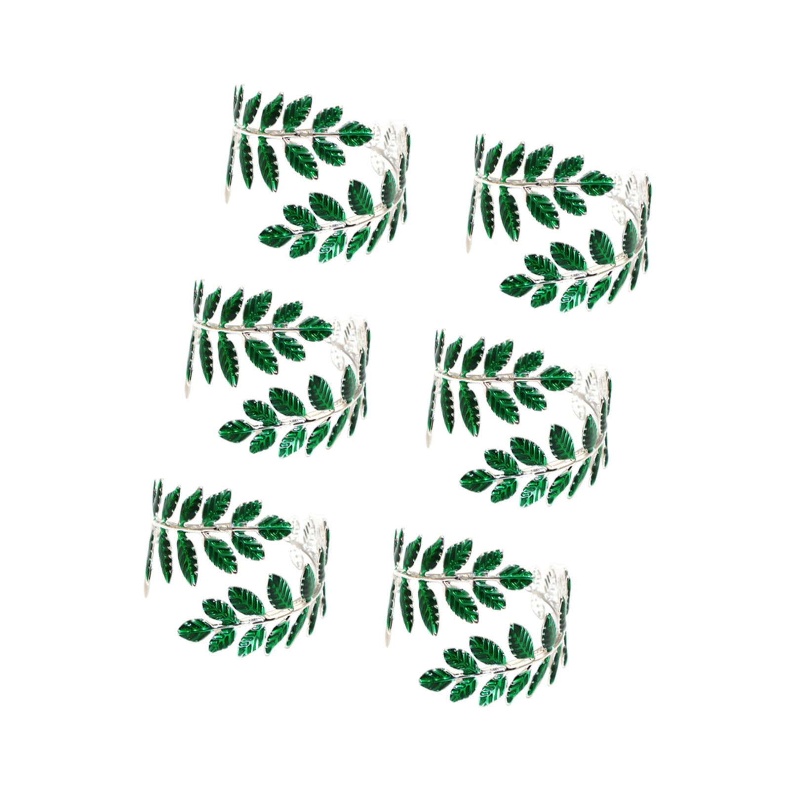Buxuaaaa Green Leaves Stylish Green Metal Napkin Rings With Natural Leaves Napkin Holders Alloy Materials Serviette Buckles For Home Use Decorative Holders