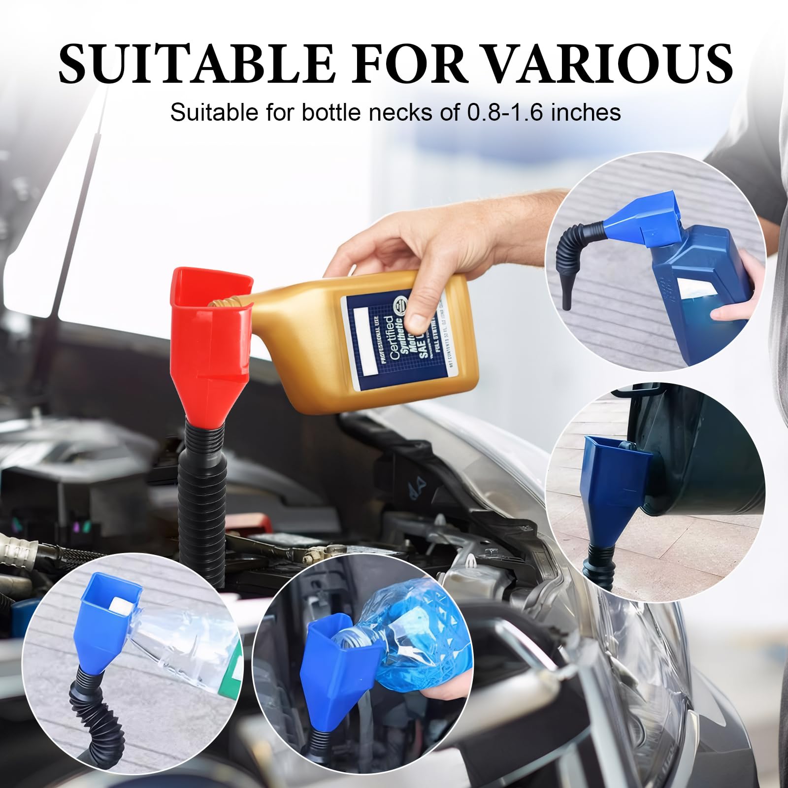 4 imbuti generici per auto, retrattili e flessibili, per uso automobilistico, per scaricare benzina, diesel o altri liquidi da camion e moto