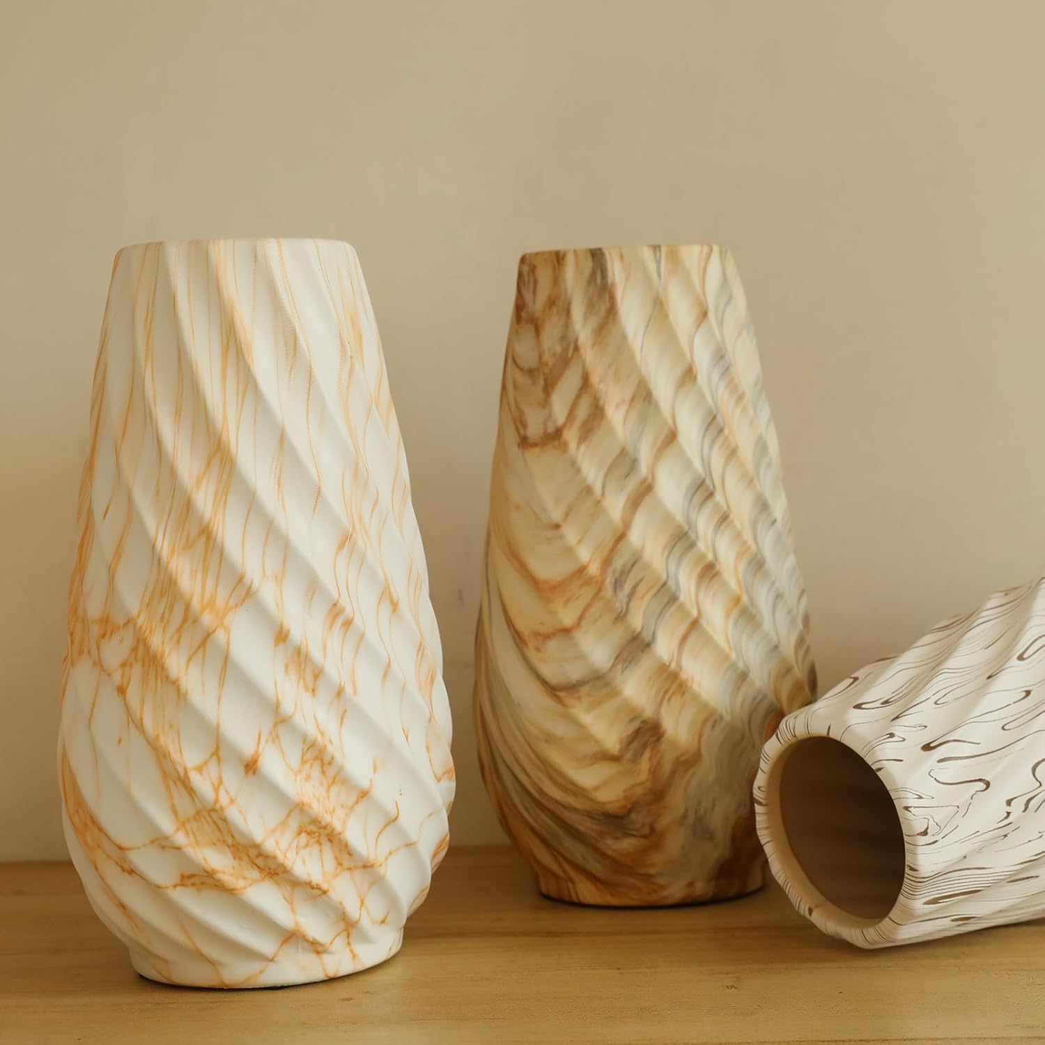 10 inch Tall Ribbed Ceramic Vase for Flowers,Boho Vases for Pampas Grass,Fluted vase,Simple Modern Decorative Vase for Home Decor Table Centerpieces (Milk Pattern) - Image 5