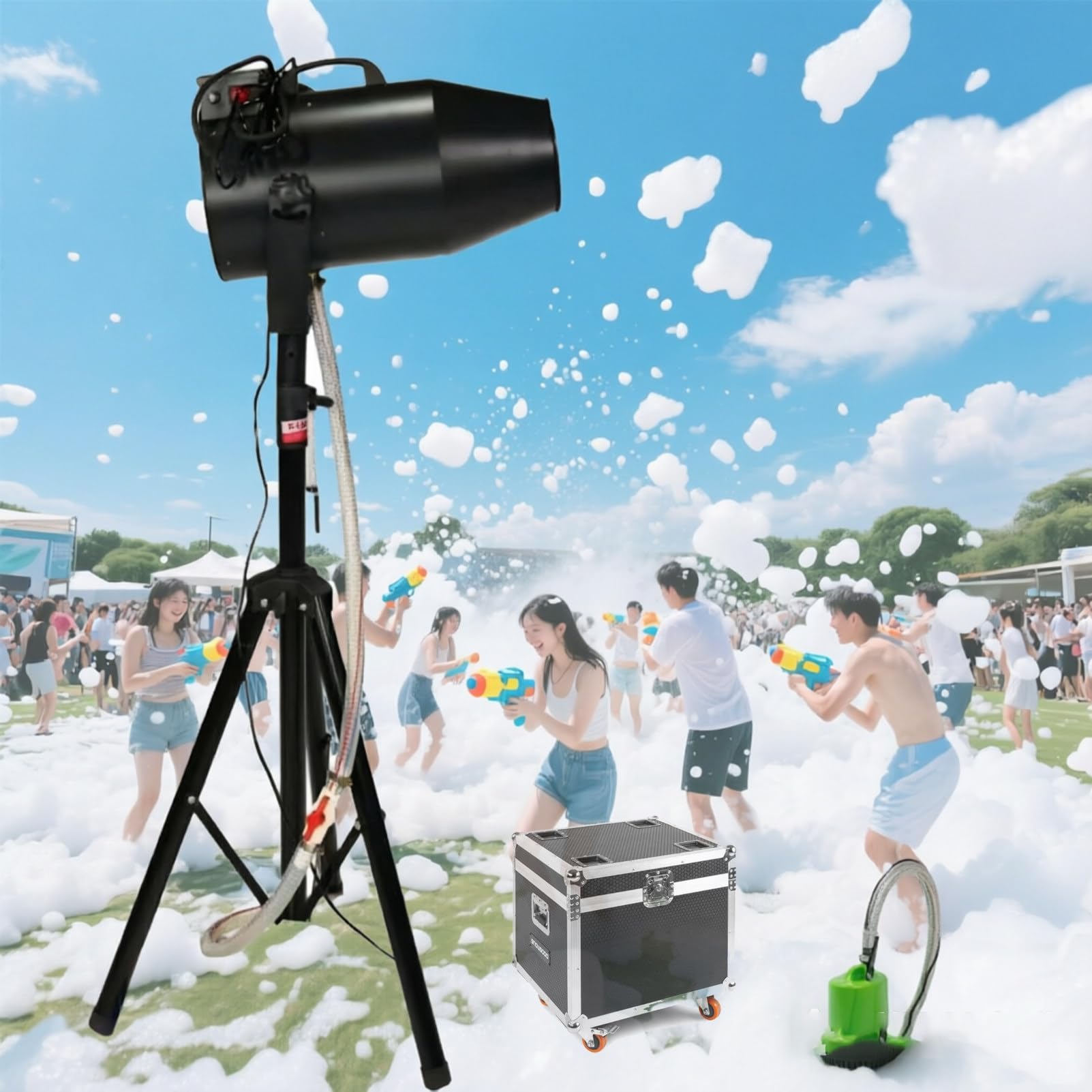 Pnpaea Party Foam Cannon,Party Foam Machine,250w/450w Dense Foam Maker For Pool Water Toys,Continuous Output For Gatherings, Backyard, Celebrations 1000-FlightCasePackaging