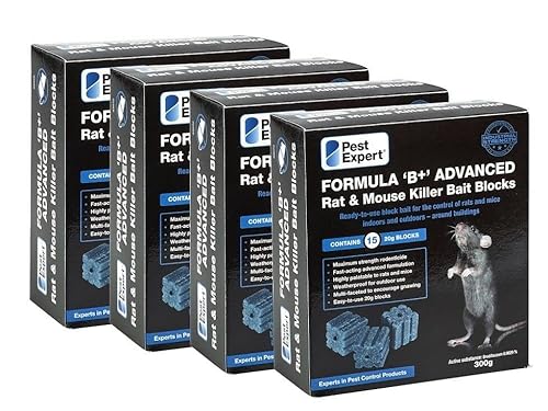 Pest Expert Advanced Rat & Mouse Poisoning Bait Blocks (1.2kg) Strongest Maximum Strength Rat Poison, Fast-Acting Single Feed Rodent Killer (4 x 300g - 60 Bait Blocks)