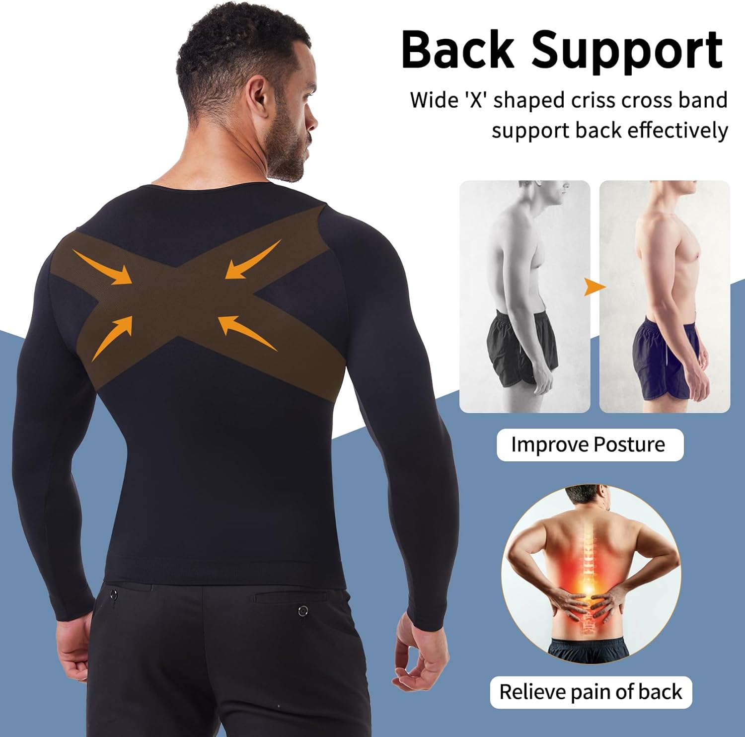 MISS MOLY Gynecomastia Compression Shirts for Men Long Sleeve Slimming Body Shaper Tummy Control Shapewear Undershirt - Image 5