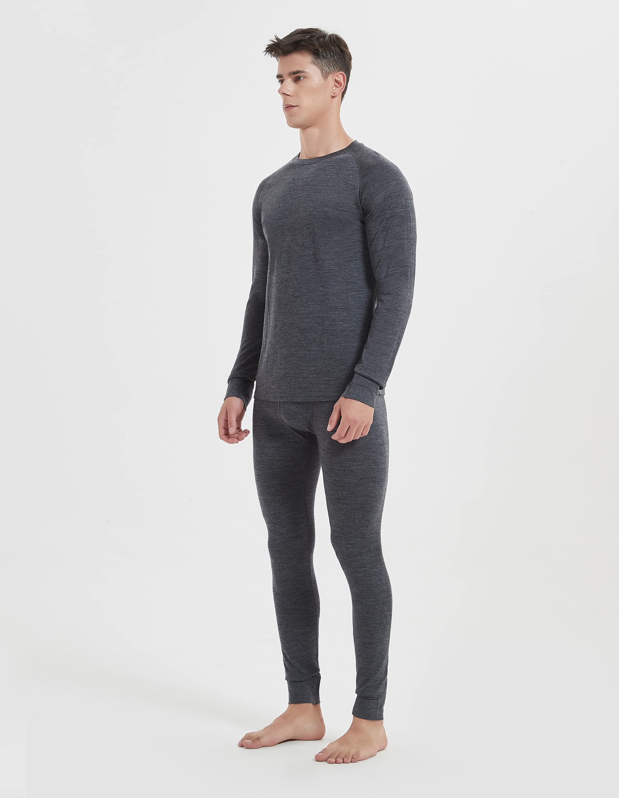 Iguana Mens 100% Merino Wool Base Layer Sets for Ski Lightweight Thermal Underwear Heather Grey Large